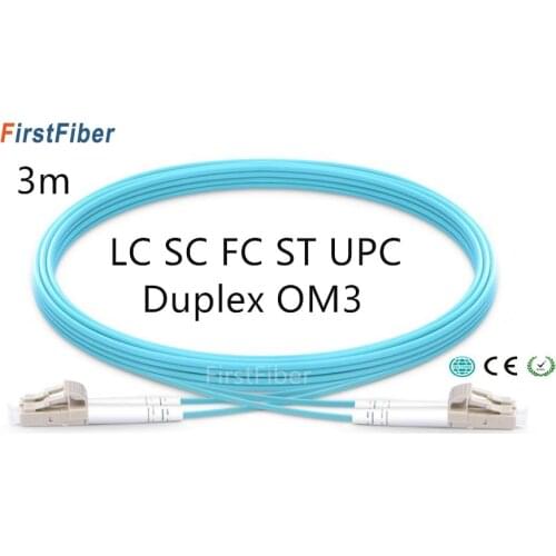 3m LC SC FC ST UPC OM3 Fiber Patch Cable,Duplex Jumper, 2 Core Patch Cord Multimode 2.0mm