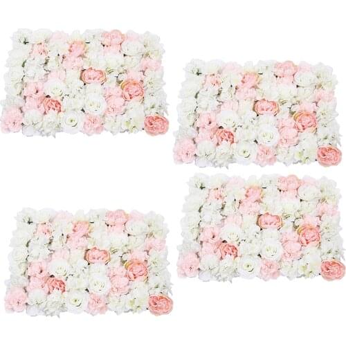 Pieces of 4 Artificial Silk Flower Wall Panel Home Shop Hanging Wedding Photo Background Decor