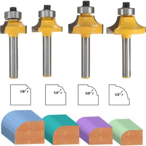4pcs/lot 1/2" 3/8" 1/4" 1/8" Shank Round Over Router Bit Set Radius Cutter Tool For Milling Tools