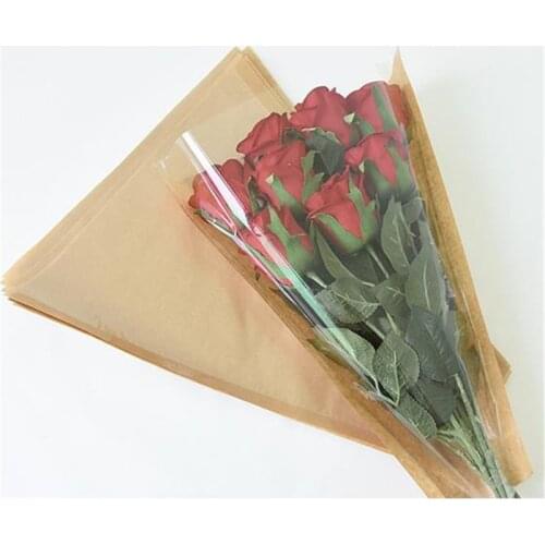 50pcs/lot Large Size Cone Flower Bags Clear Kraft Paper Packing Bag Flower Gift Bag Plastic Bag Wrapping Birthday Wedding