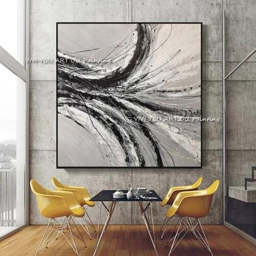 The Handmade Black White Line Brush Abstract Oil Painting On Canvas Picture For Home Decor Modern Arts No Framed Artworks