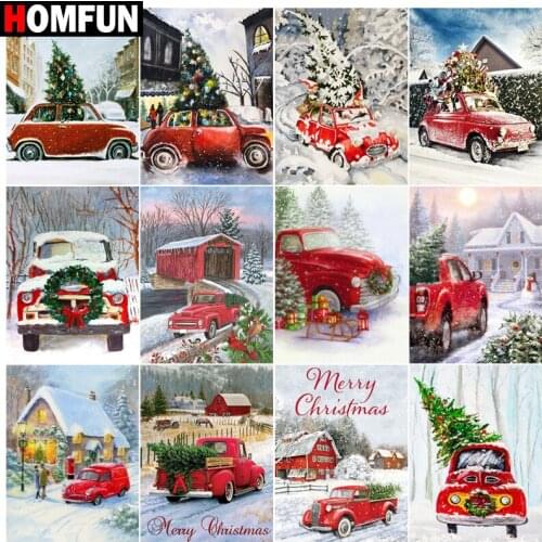 HOMFUN Diamond Embroidery "Snow car tree" Pattern DIY 5D Diamond Painting Needlework Cross Stitch Full Drill Painting