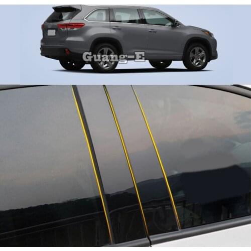 Car PC Material Pillar Post Cover Door Trim Window Piano Black Molding Sticker Plate For Toyota Highlander 2015 2016 2017-2020