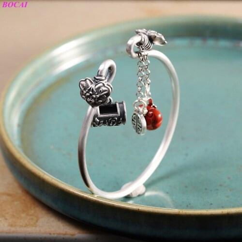 BOCAI Solide S990 sterling bangle Thai silver craft jewelry handmade Good luck Bracelet southrutile womens hand accessories