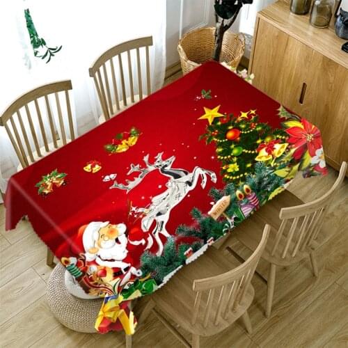 Home Decorations 3d Tablecloth Red Santa Claus 3d Pattern Thicken Cotton Rectangular and Round Christmas Table Cloth for Wedding