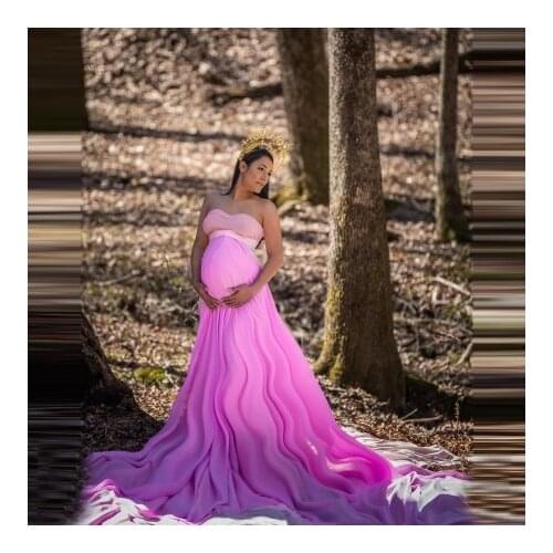 Elegant Chiffon Maternity Photo Shoot Dresses Strapless Floor Length Long Custom Made Plus Size Pregnancy Gowns