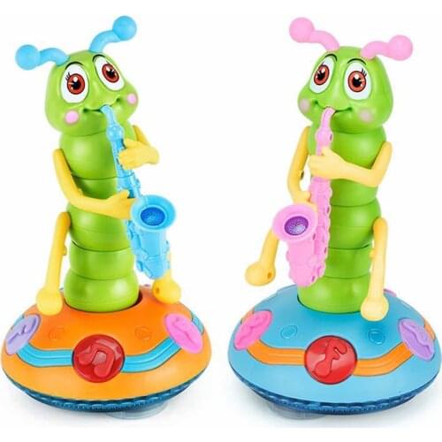 Electric Music Toys Dancing Saxophone Caterpillar Led Flashlight Music Toys With Lights And Sounds Rotation Toy For Kids Gift