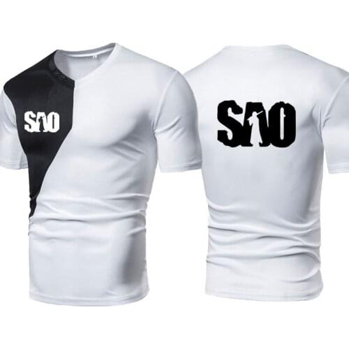 NEW Mens T-shirt SAO Sword Art Online Print Casual High Quality Cotton Mens short sleeve Crew neck Stitching color T-shirt