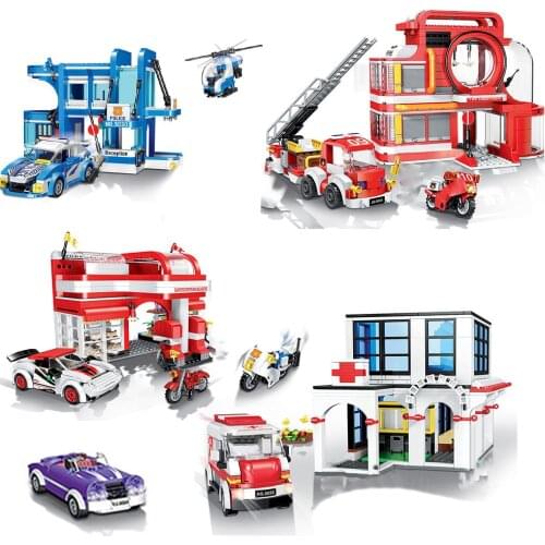 City car swat team police station fire department Rescue center Gas station Model bricks building blocks learning toys for kids