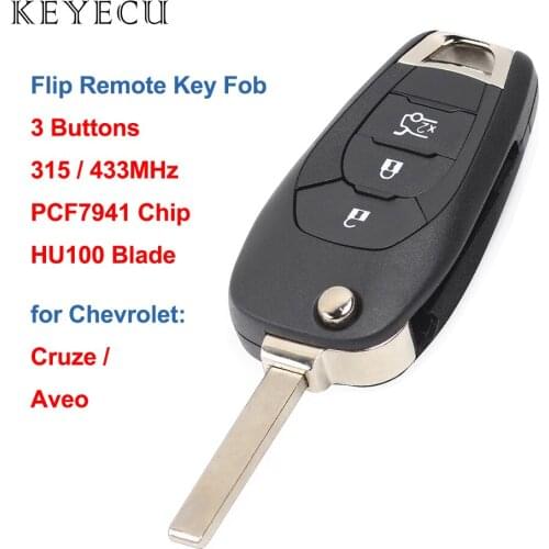 Keyecu Flip Remote Auto Car Key Fob 3 Button 315MHz / 433Mhz PCF7941 Chip for Chevrolet Cruze Aveo 2014 2015 2016 2017