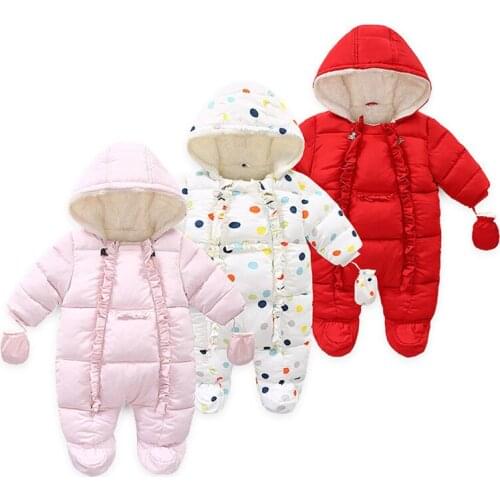 Baby Girls Clothes Set New Born Baby Winter Clothes Toddle Jumpsuit Hooded Inside Fleece Girls Overalls Children Outfit Snowsuit