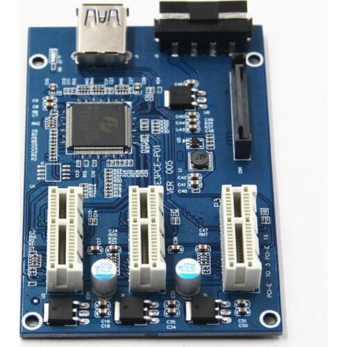 PCI-E X1 To 4PCI-E X16 Expansion Kit 1 To 4 Port PCI Express Switch Multiplier Hub 6pin Sata USB Riser Card
