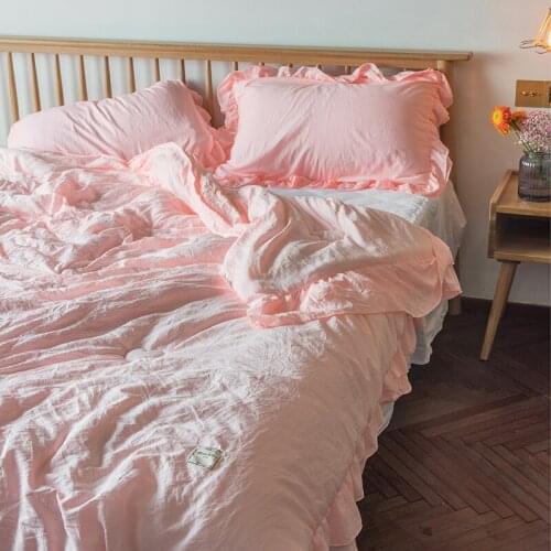 Lotus Leaf Lace Design Summer Blanket 4pcs Set Summer Quilts Summer Air Condition Quilts Duvet Bed Linens Washed Cotton Blankets