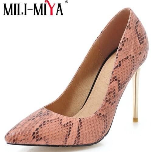 MILI-MIYA New Style Fashion Green Snake Skin High Heel slip-on Pumps Shoes Stiletto Thin Heel 10cm Femininos Super High Shoes