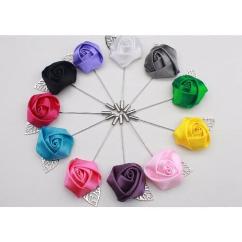 12pcs/lot Satin Flower Brooches Men/Women Brooch Pins Suits Decoration Lapel Pins For Men Brooch for Suits Accessories 16 Colors