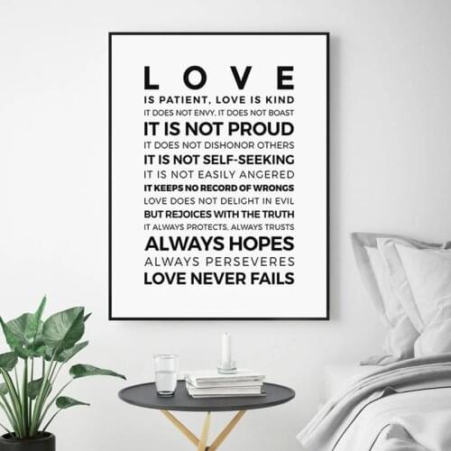 Love Is Patient Love Is Printed Home Living Room Bible Poetry Wall Art Canvas Painting As Living Room Home Decoration Frameless