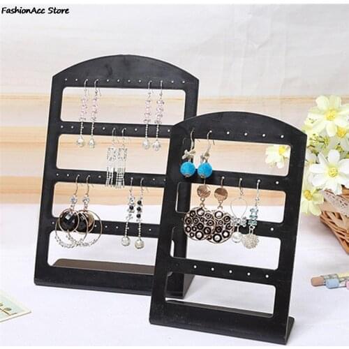 Plastic Portable 24 Holes Earrings Ear Studs Display Stand Black/Clear Jewelry Organizer Box Packaging & Display
