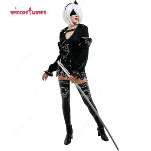 NieR Re in carnation 2B YoRHa Model B No.2 Backless Dress Cosplay Costume Outfit with Ribbon Stockings