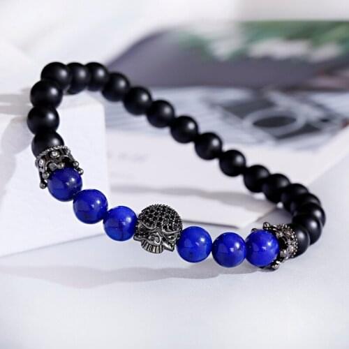 Charm Skull Bracelet Men Jewelry Bracelets Pulseira Masculina Trendy Crown Black Stone Bangles Feminina Bileklik Pulseras Mujer