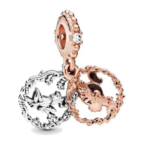 Genuine 925 Sterling Silver Bead Charm Rose Diney Princess Tiana Dangle Beads Fit Pan Bracelet & Necklace Diy Jewelry