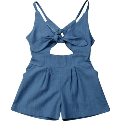 Pudcoco Toddler Baby Girl Clothes Cotton Sleeveless Solid Color Strap Jumpsuot One-Piece Outfit Clothes