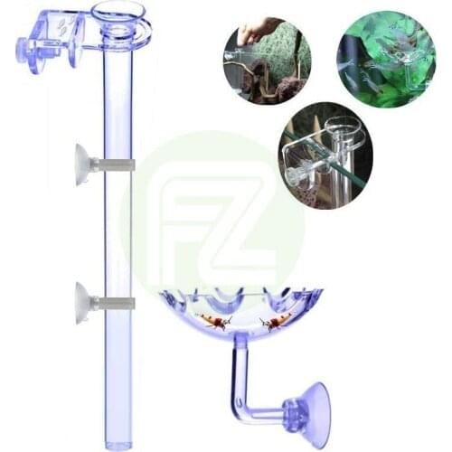 Red Bee Shrimp Fish Feeder With Long Tube, Tank-Sucked Acrlic Schrimp Dish With Glass Feeder Pipe