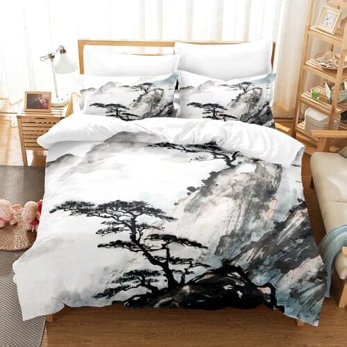 Tree Bedding Set Single Twin Full Queen King Size Mountain Scenery Bed Set Childrens Kid Bedroom Duvetcover Sets 006