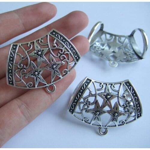 10pcs Antique Silver Color Flower Scarf Bails Connector for Pendant Necklace Findings