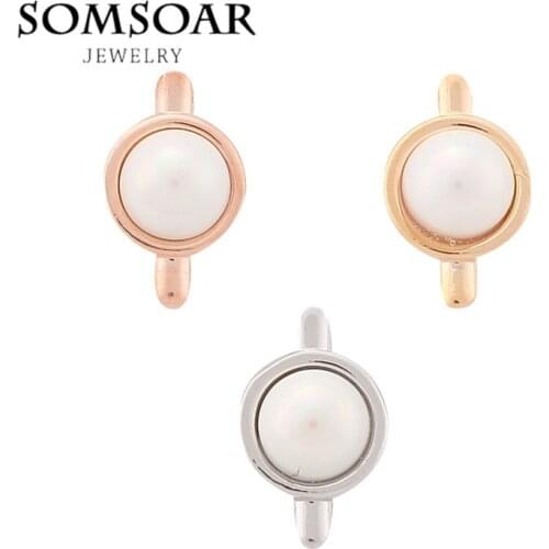 Somsoar Jewelry Solitaire Slide Charms With Pearl Fit Leather Wrappable Bracelet for jewelry making Diy 10pcs/lot
