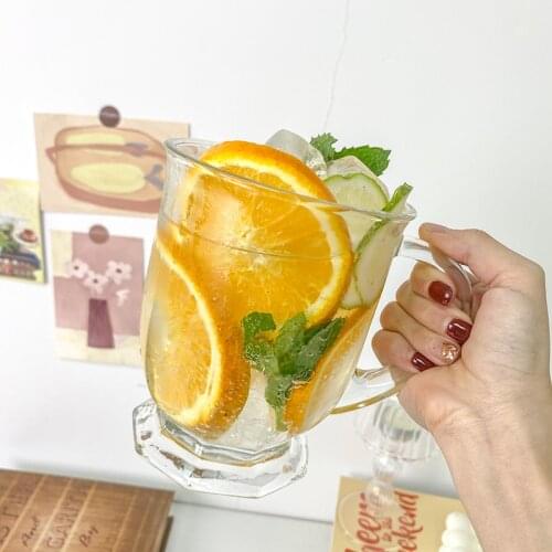 Ins Hot Large Capacity 520ml 660ml Glass Water Cup Retro Juice Milk Beer Coffee Tea Cups with Handle