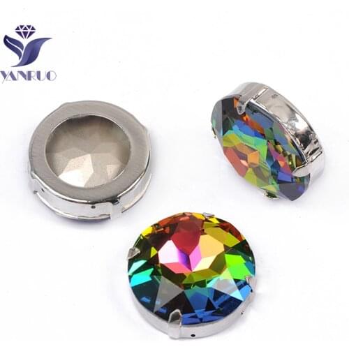 YANRUO 1201 27mm VM Round Glass Stones Point Back Sewing Crystals Strass Sew On Rhinestones For Dress Ornaments