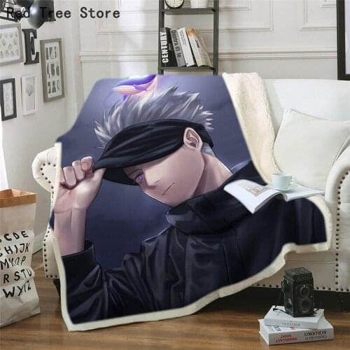 Jujutsu Kaisen Characters print Sherpa Blanket Warm Super Soft Flannel Office Nap Bedspread Sofa Car Bedding Picnic Plush Quilt