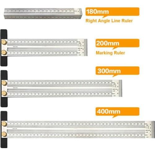 Precision Marking T-Ruler, 180mm, 200mm, 300mm, 400mm, Scale Ruler Hole Ruler Stainless Scribing Marker Carpenter Line Gauge