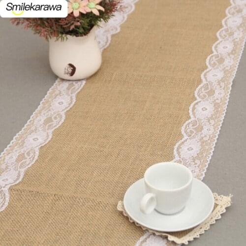 Vintage Natural Burlap Imitated Jute Linen Table Runner Christmas Wedding Table Runners for Festival Party Event Decorations