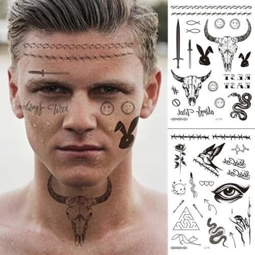 Temporary Tattoo Sticker Neck Boys Tattoo Body Art Sword Tattoo Black Sexy Face Tattoo Waterproof Sticker Party for Man Womans