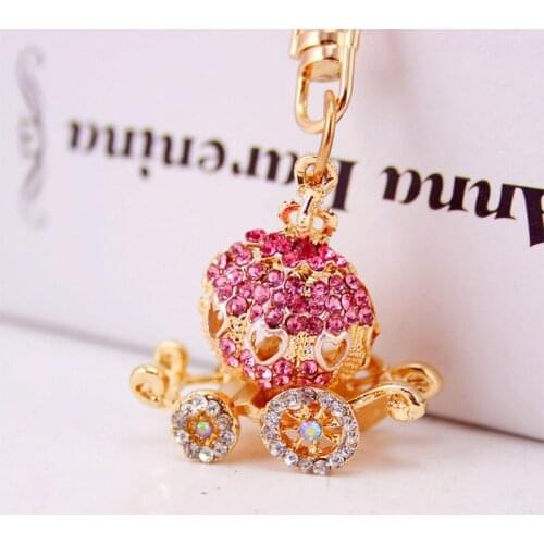 XDPQQ wholesale creative cute rhinestone keychain pumpkin car key ring metal pendant female schoolbag accessories small gift