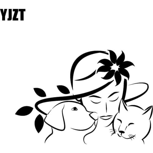 YJZT 15.2CM*10.4CM Vinyl Decal Veterinary Clinic Woman Animal Cat Dog Car Stickers Black Silver C10-02452