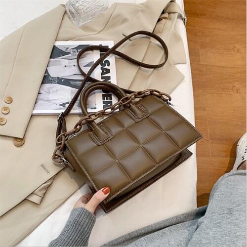 2021 Elegant Female Plaid Tote Bag Fashion New High Quality PU Leather Womens Designer Handbag Vintage Shoulder Messenger Bag