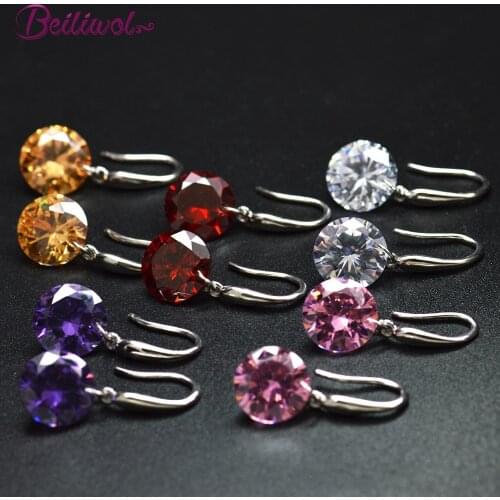 Beiliwol Dangle Earrings for Women Silver Color Fashion Jewelry Crystal Zircon Female Drop Ear brincos Gift Simple Top Quality
