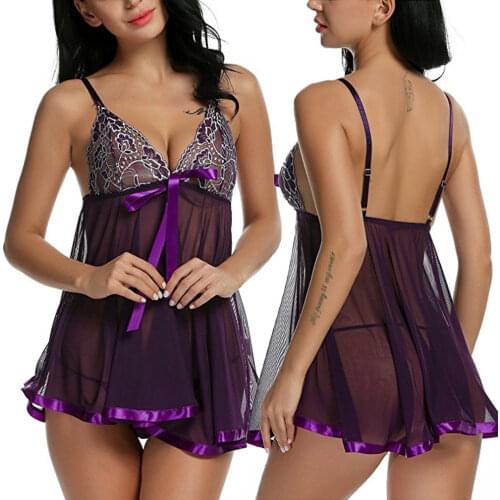 Women Erotic Sex See-through Lace Lingerie Nightwear Underwear G-string Babydoll Sleepwear Dress