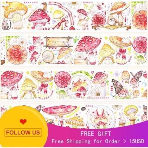 1 Loop Mercury Mirror Washi Tape Sample Whispering Mushroom Cute Decorative Journal Decoration