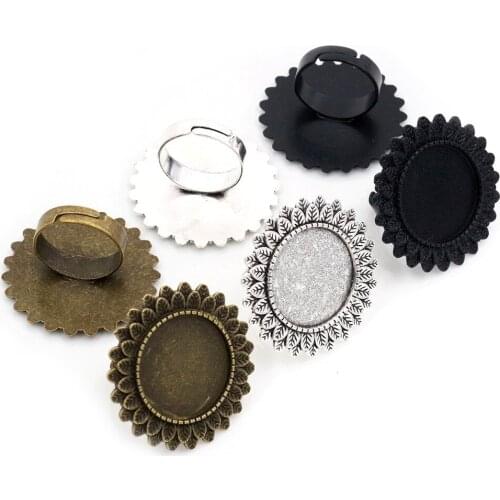 20mm 5pcs Antique Silver Plated Brass Adjustable Ring Settings Blank/Base,Fit 20mm Glass Cabochons,Buttons;Ring Bezels K3-03