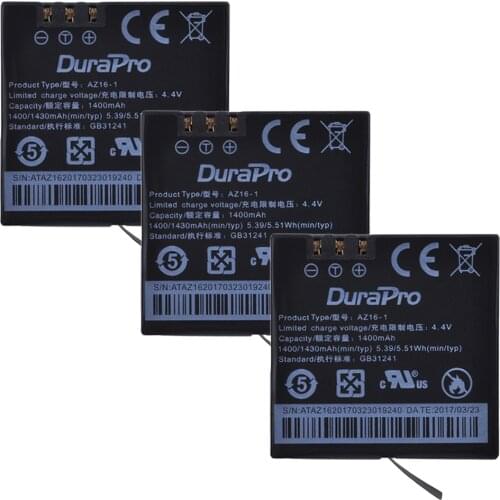 3Pc 1400mAh AZ16-1 Battery AZ16-1 for Xiaomi Yi 2 4K Original Xiao Mi Yi Lite Action Cameras