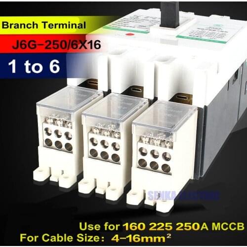 3 pcs/lot 1 to 6 Branches Circuit Breaker Switch Terminal Block for 250A MCCB 4-16MM2 Wire Connector