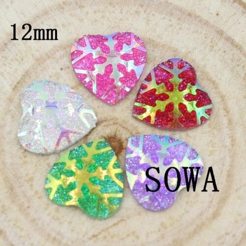 50pcs/lot Size 12mm Free Shipping Multicolor AB Lovely Heart Shape Flatback Resin Beads For DIY Decoration