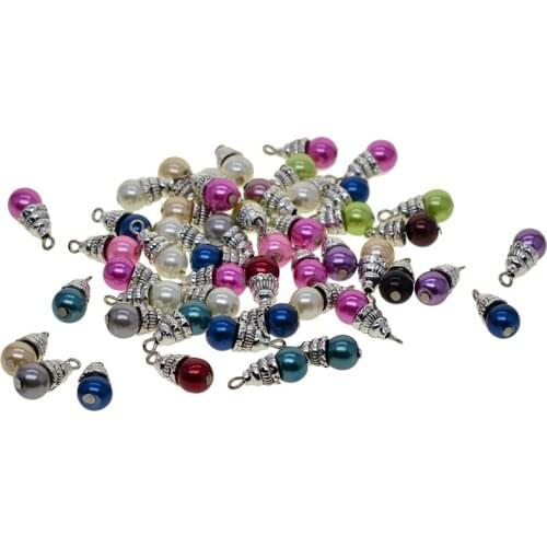 50Pcs Faux Pearl Alloy Charms Pendant for Necklaces/Bracelets/Earrings Making Findings Jewelry DIY Crafts, 0.71x 0.31inch