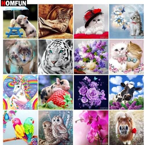 HOMFUN Diy 5d Diamond Painting "Animal Dog Fox Cat bird" Cross Stitch Square Round Diamond Embroidery Handwork Rhinestone Art