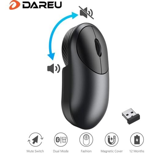DAREU UFO Bluetooth Wireless Mouse BT + 2.4Ghz Dual Mode Mini Mute Mice with Silent Rotary Switch For Left And Right Hand User