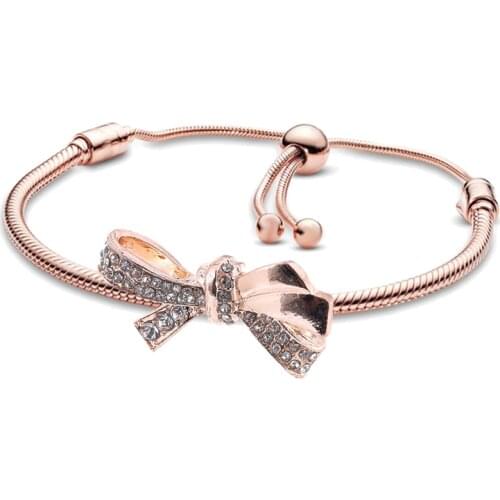 New Arrival High Quality Crystal Bowknot Charm Bracelet DIY Adjustable Bracelet For Women Fashion Brand Jewelry Gift