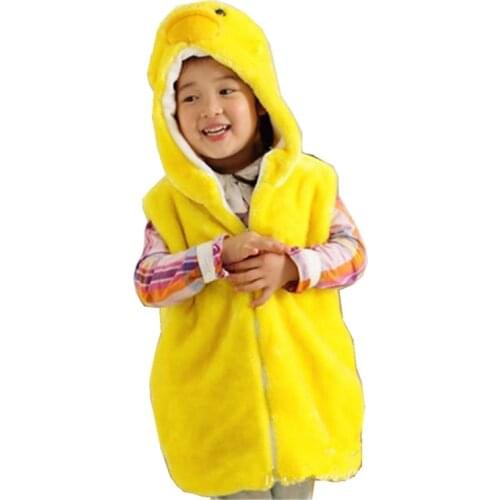 DOUBCHOW Childrens Cartoon Yellow Duckling Pattern Winter Warm Hooded 2017 Kids Girls Boy Plush Outwear Vest Coat Fleece Inside